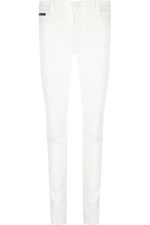 Philipp Plein Crackle-textured denim leggings