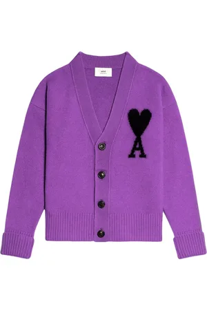 Ami Logo-intarsia wool cardigan