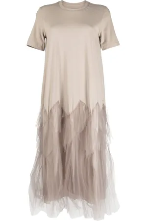 JNBY Tulle-panel cotton midi dress