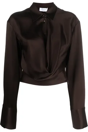 BLUMARINE Satin buttoned cropped shirt