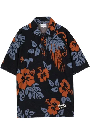 Maison Kitsuné Floral-print towelling-finish polo shirt