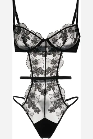 FLEUR DU MAL Sequin Violet floral-lace bodysuit