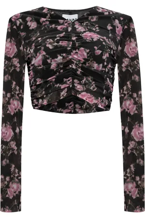 Ganni Floral-print ruched blouse
