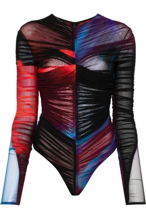 MUGLER Ruched mesh bodysuit