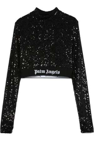 Palm Angels Logo-waistband sequined top