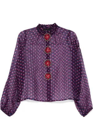 Cynthia Rowley Floral-buttons silk blouse
