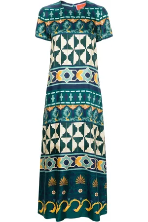 La DoubleJ Geometric-print silk swing dress