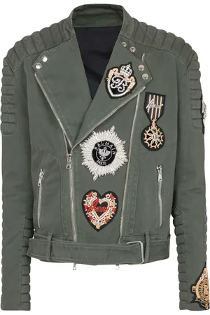Balmain Embroidered-patch biker jacket