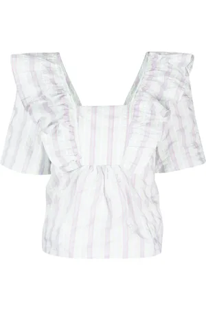 Ganni Striped seersucker ruffle blouse