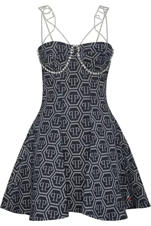 Philipp Plein Monogram-jacquard denim mini dress