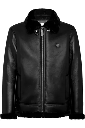 Philipp Plein Logo-patch faux-leather bomber jacket