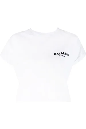 Balmain Flocked-logo cropped T-shirt