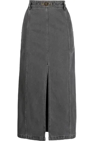 Patou Slit-detail organic-denim midi skirt