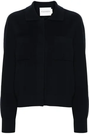 Closed Polo-collar ribbed cardigan
