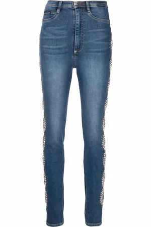 Philipp Plein Crystal-cable high-waist jeggings
