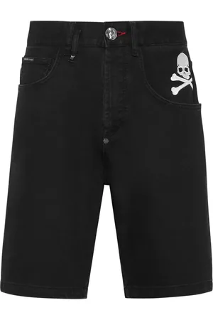 Philipp Plein Skull-embroidered denim shorts
