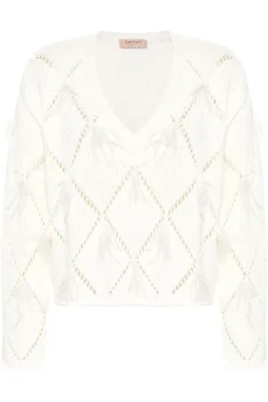Twin-Set Diamond-pattern feather-detail jumper