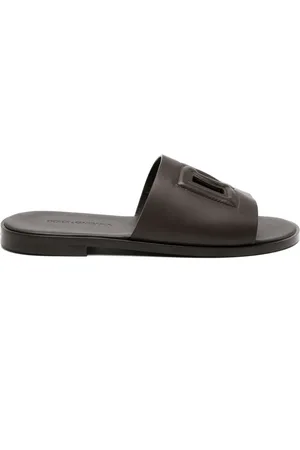 Dolce & Gabbana Embossed-logo leather slides