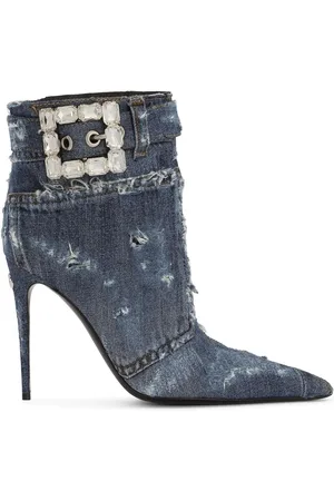Dolce & Gabbana Embellished patchwork-denim ankle boots