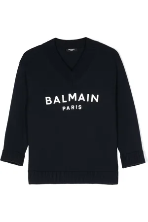 Balmain Metallic intarsia-logo jumper