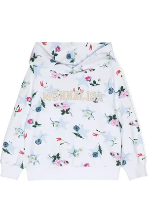 MONNALISA Logo-embroidered floral-print hoodie