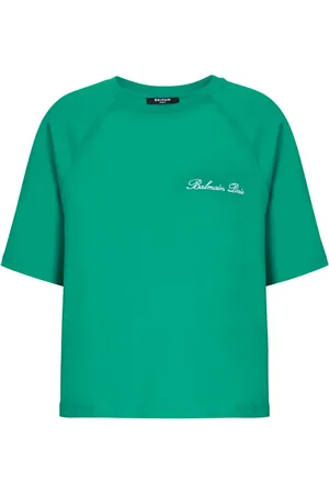 Balmain Signature-embroidered cropped T-shirt