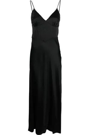 Twin-Set Embroidered-bodice satin maxi dress