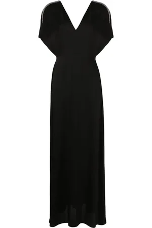 Fabiana Filippi Beaded-stripes V-neck gown