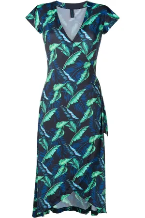Lygia & Nanny Falc??o leaf-print wrap dress