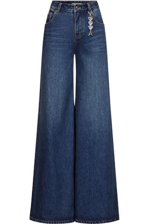 AREA Crystal Heart Charm wide-leg jeans