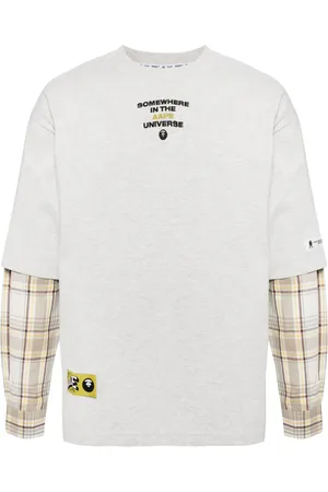 A Bathing Ape Moonface plaid-panelled long-sleeve tee