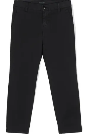 Emporio Armani Eagle logo-plaque twill straight-leg trousers