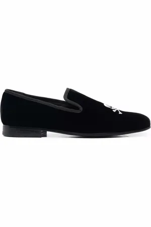 Philipp Plein Skull embroidery velvet loafers