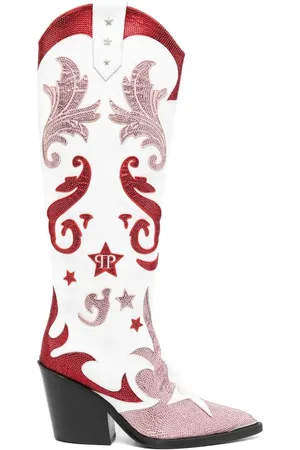 Philipp Plein Cowboy 100mm rhinestone-mebellihsed boots