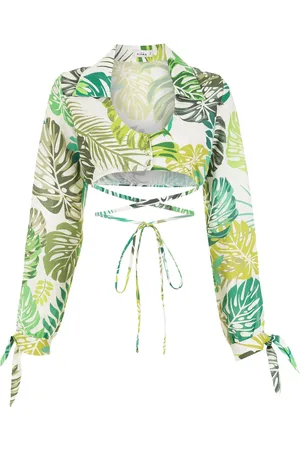AMIR SLAMA Palm leaf print cropped shirt