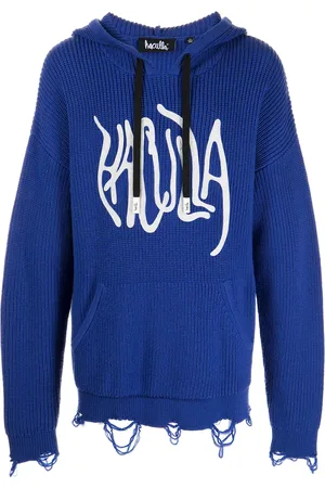 HACULLA Logo-print distressed knitted hoodie