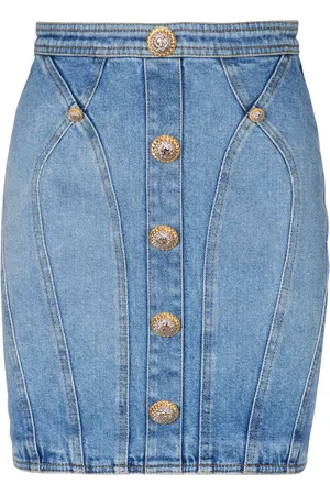 Balmain Button-embellishment denim mini skirt