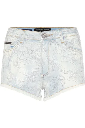 Philipp Plein Abstract-pattern print denim shorts