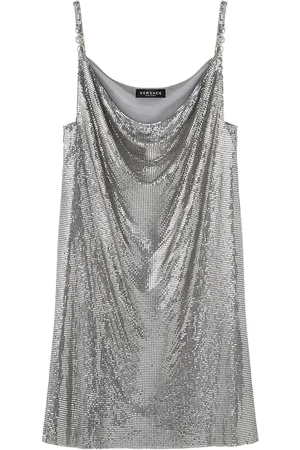 VERSACE Cowl-neck mesh mini dress