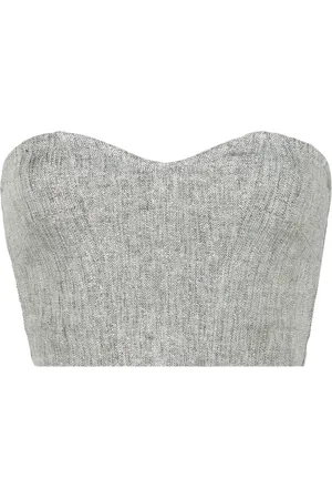 FORTE FORTE Chevron-knit lurex strapless top