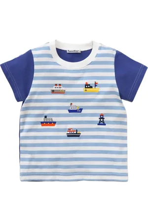 Familiar Boat-embroidered striped T-shirt