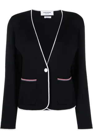 Thom Browne Contrasting-trim collarless jacket