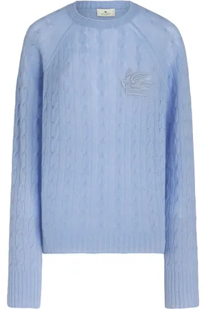 Etro Embroidered-logo cable-knit cashmere jumper