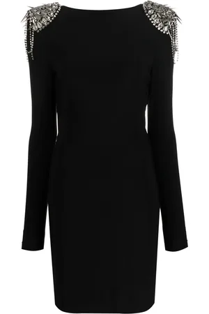 Philipp Plein Crystal-shoulder long sleeve dress