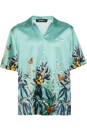 Nahmias Botanical camp-collar satin shirt