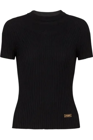 Balmain Logo-plaque ribbed knit top