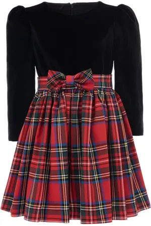 Tulleen Plaid-print velvet dress