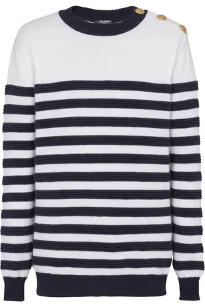 Balmain Button-detail striped cashmere jumper
