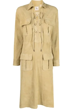 Paula Spread-collar leather midi dress