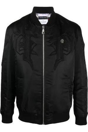 Philipp Plein Logo-embroidered satin bomber jacket